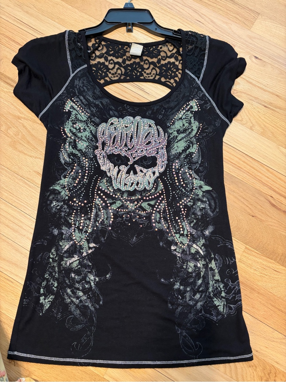 Harley Davidson Studded Black Lace-Back Graphic Tee